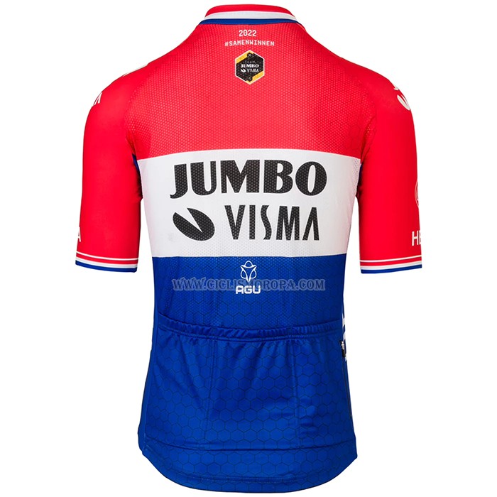 2022 Ropa Ciclismo Jumbo Visma Rojo Blanco Azul Mangas Cortas y Culotte Corto